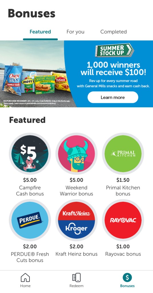 Ibotta app bonus dashboard